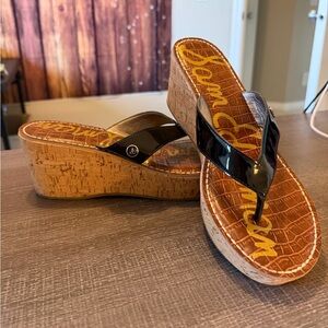 Sam Edelman Black Patent Wedge Sandals